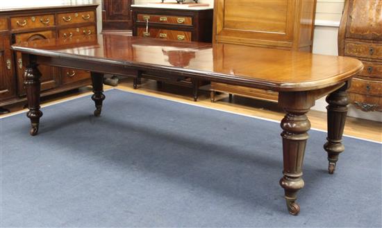 A late Victorian mahogany extending dining table, Extends to 8ft 3in. x 3ft 5in. H.2ft 5in.